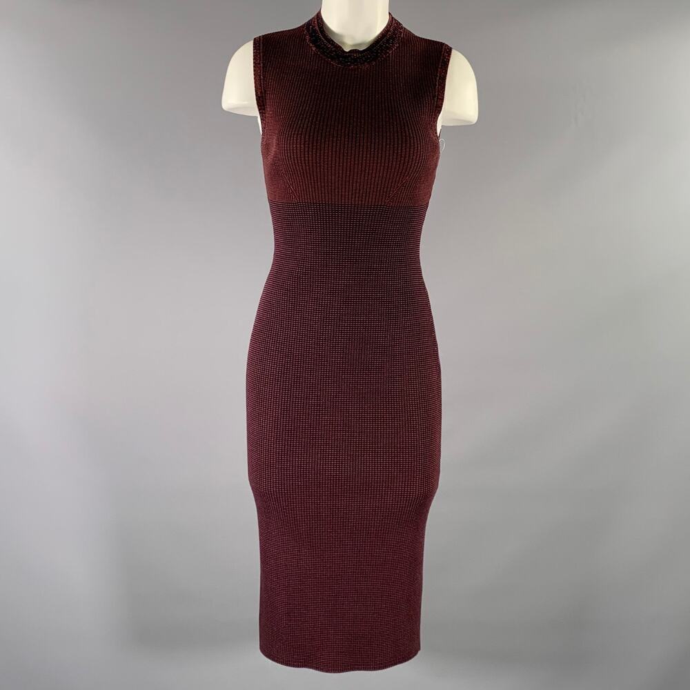 VICTORIA BECKHAM Size S Burgundy Navy Viscose  Linen BodyCon Mid-Calf Dress